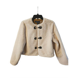 Rachel Zoe Cropped Fur Cream Jacket Metal Toggle Closure Boho Glam Small NWT
